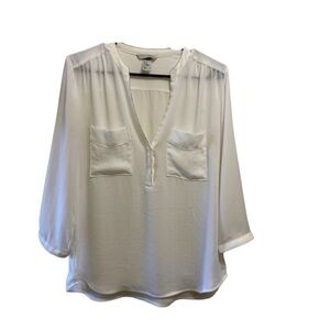 H&M womens 12 white blouse w silver trim w pockets $50